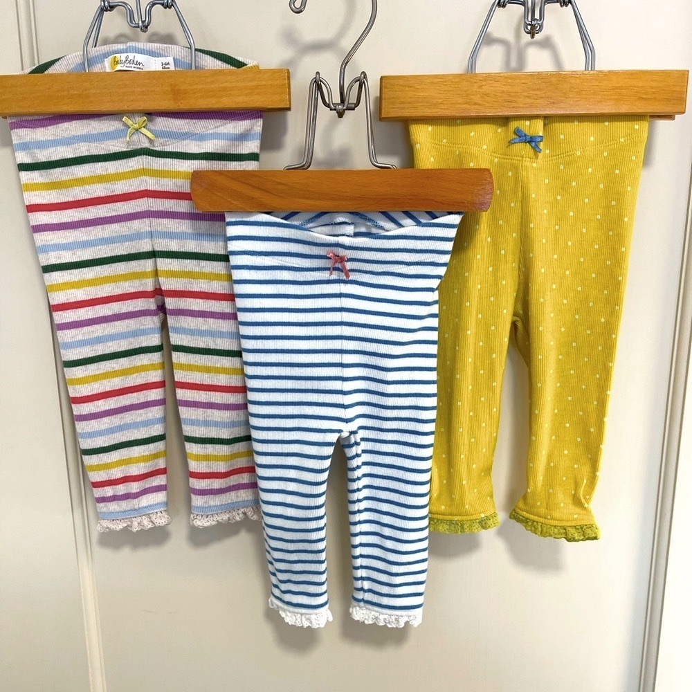 EUC Baby Boden set of three leggings stripes and dots